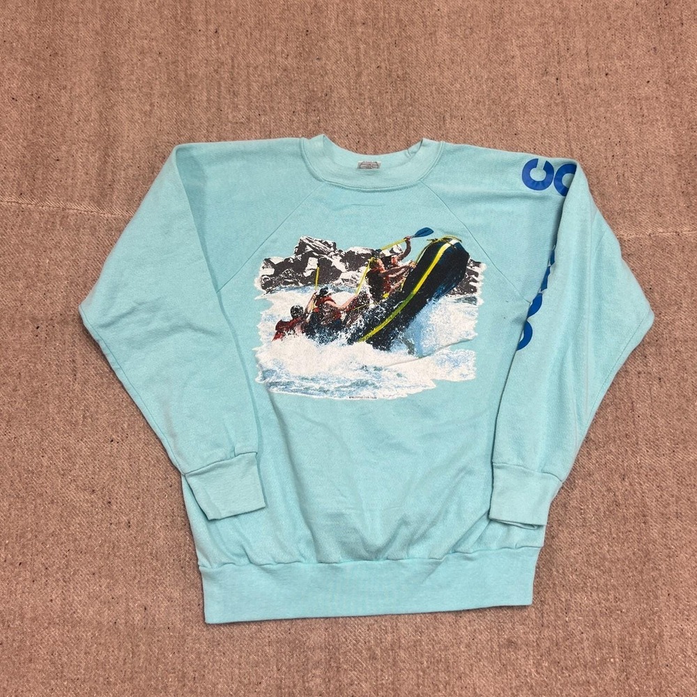 Vintage Colorado White Water Rafting Sweatshirt Mens Medium Blue 1980s